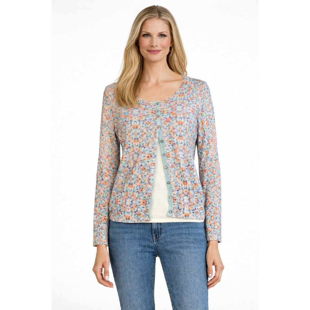 Sundance Cardigan Size Small Knit Sweater Abstract Mosaic Button Up Blue Purple